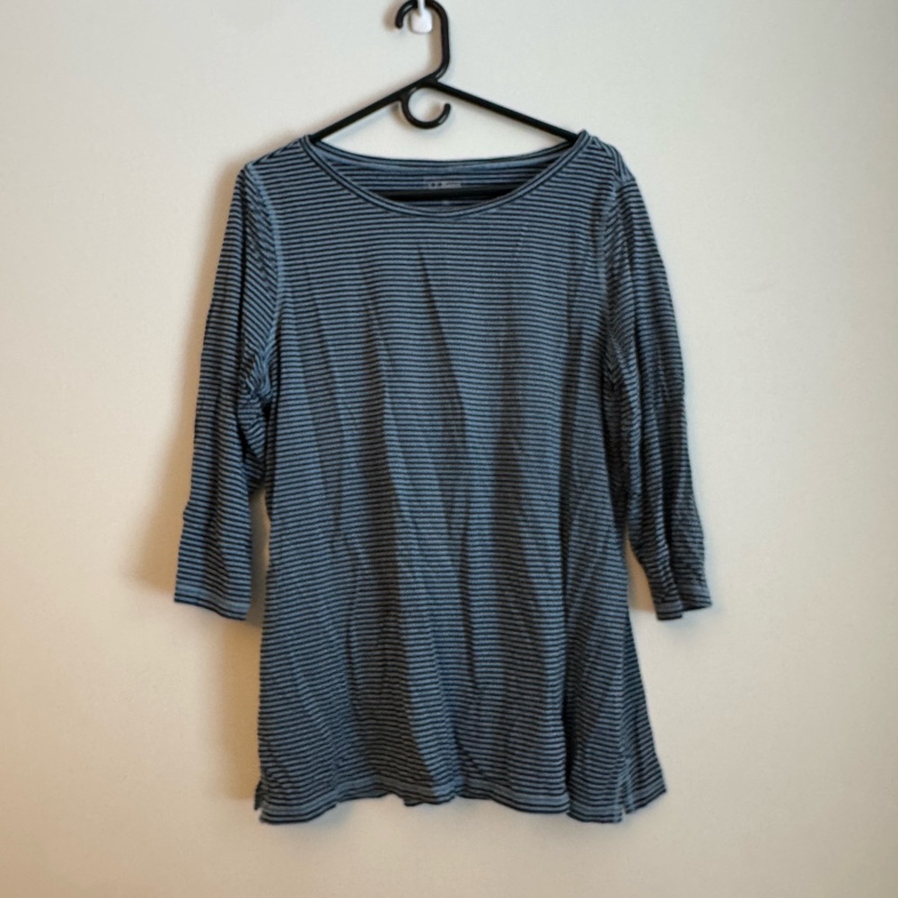 L.L. Bean Navy Striped 3/4 Sleeve Top